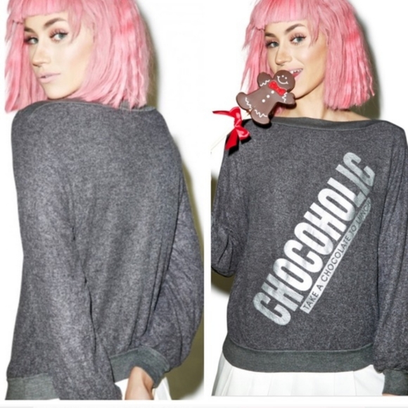 WILDFOX chocoholic fleece sweatshirt S chocolate brown pullover lounge top - Picture 2 of 7